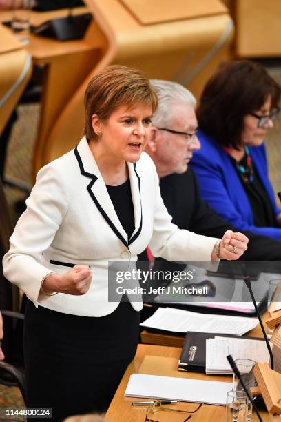 First Minister of Scotland Nicola Sturgeon, updates the Scottish Parliament on Brexit and her plans for a possible Scottish independence referendum...