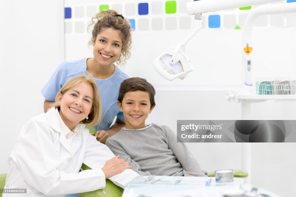 Happy boy visiting the dentist
