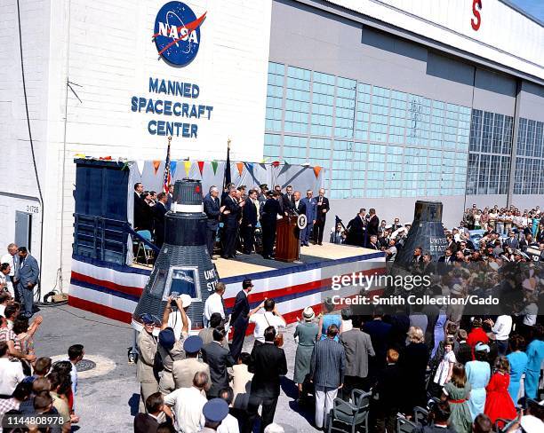 President John F Kennedy at the welcoming ceremony honoring John Glenn, the first American astronaut to orbit the Earth, at the Manned Spacecraft...