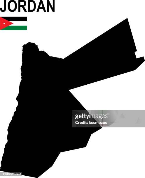 black basic map of jordan with flag against white background - jordan stock illustrations