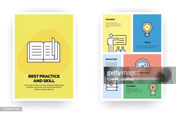 best practice and skill infographic - learning objectives text stock illustrations