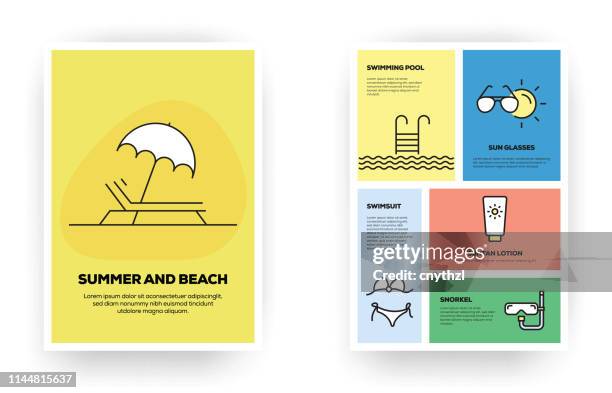 summer and beach related line infographic - pool net stock illustrations
