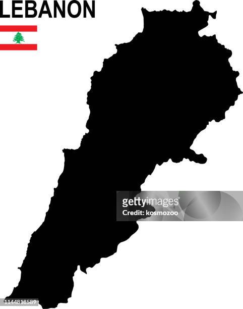 black basic map of lebanon with flag against white background - lebanon country stock illustrations