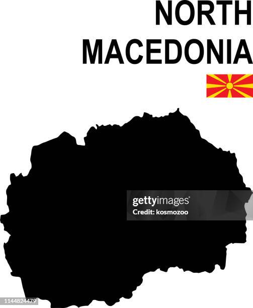 black basic map of north macedonia with flag against white background - macedonia country stock illustrations