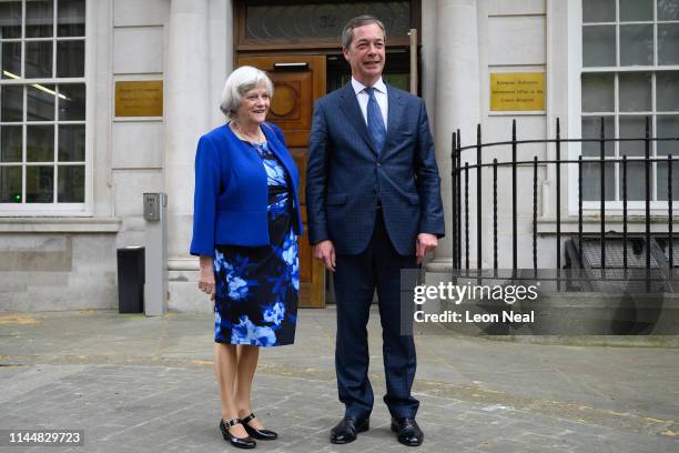 Ann Widdecombe and Nigel Farage pose at the European Commission Representation, Smith Square on April 24, 2019 in London, England. Ann Widdecombe has...