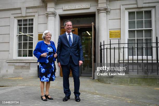 Ann Widdecombe and Nigel Farage pose at the European Commission Representation, Smith Square on April 24, 2019 in London, England. Ann Widdecombe has...