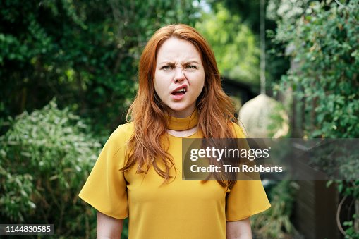 Woman pulling face Woman pulling face