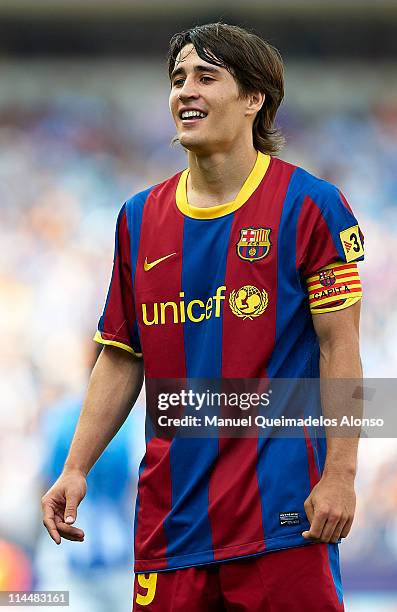 Bojan Krkic of Barcelona smiles during the La Liga match between Malaga and Barcelona at La Rosaleda Stadium on May 21, 2011 in Malaga, Spain.