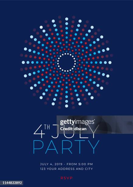 fourth of july party invitation with fireworks. - picnic friends stock illustrations