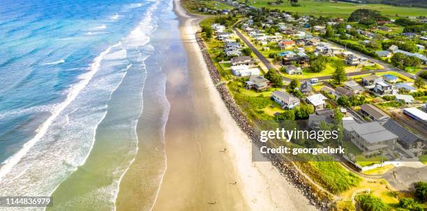 waihi beach on new zealand's coromandal peninsula - bay of plenty stock pictures, royalty-free photos & images