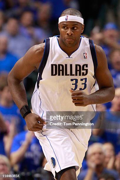Brendan Haywood of the Dallas Mavericks runs back down court in the first half while taking on the Oklahoma City Thunder in Game Two of the Western...