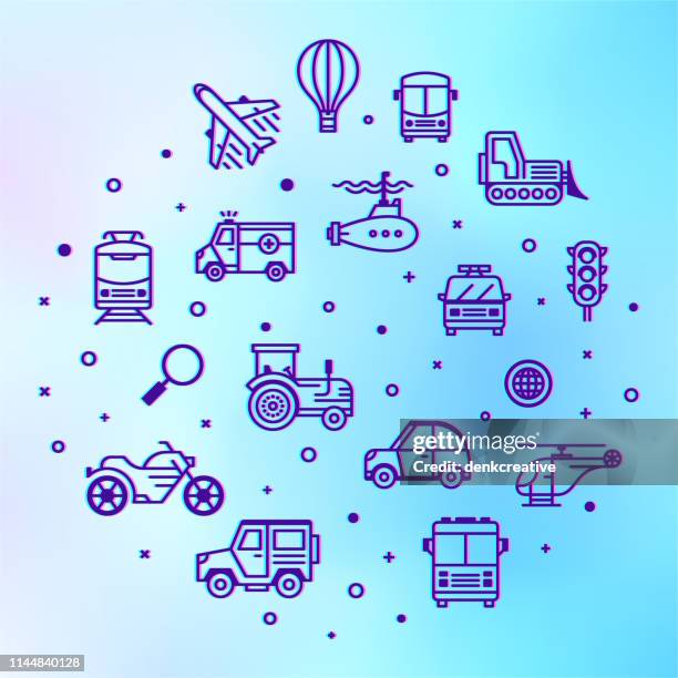 transportation service & experience holographic style outline infographic design - smart public transportation icon stock illustrations