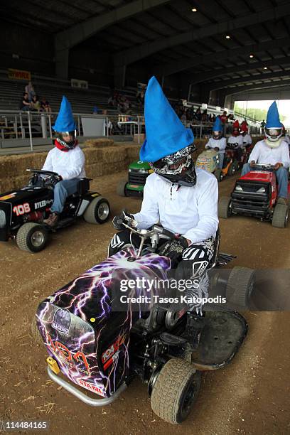 Gnome lawn mower racers compete in the Gnomeo & Juliet Mow-down Showdown hilarious lawn mower race celebrating the film's May 24th Blu-ray Disc and...