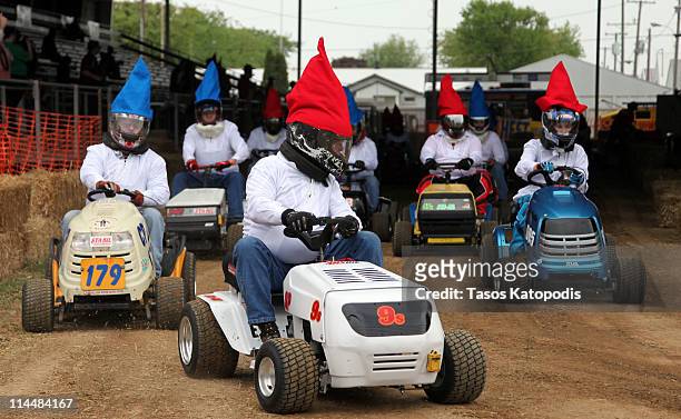 Gnome lawn mower racers compete in the Gnomeo & Juliet Mow-down Showdown hilarious lawn mower race celebrating the film's May 24th Blu-ray Disc and...