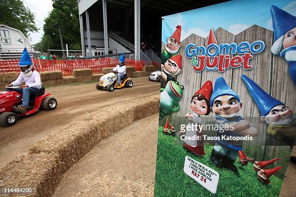 Gnome lawn mower racers compete in the Gnomeo & Juliet Mow-down Showdown hilarious lawn mower race celebrating the film's May 24th Blu-ray Disc and...