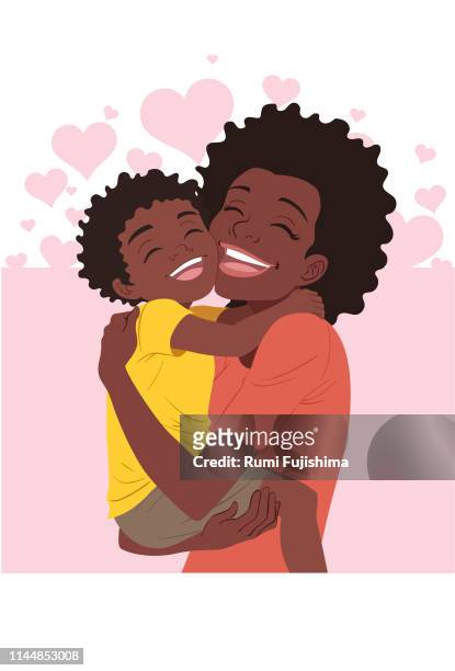 illustrazioni stock, clip art, cartoni animati e icone di tendenza di un abbraccio per la festa della mamma - popolo di discendenza africana