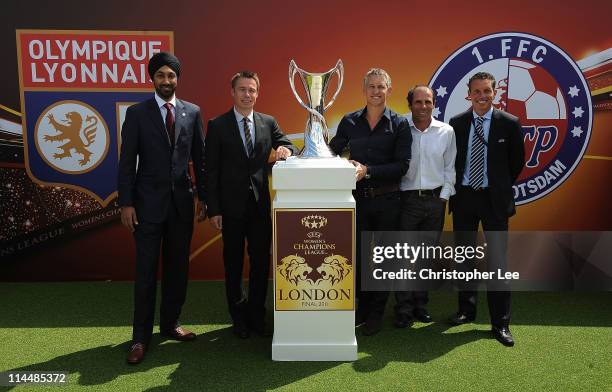 Kulveer Ranger, Graeme Le Saux, Gary Lineker, Gianfranco Zola UEFA Head of Club Competitions Micheal Heselschwerdt pose with the Women's UEFA...