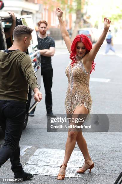 Strictly Come Dancing dancers Neil Jones, Pasha Kovalev and Dianne Buswell film an arrival scene ahead of their One Show performance at BBC...