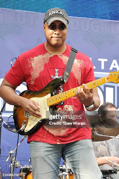 Former New York Yankee outfielder Bernie Williams performs during Delta Air Lines Hosts the "Delta Dugout" at Madison Square Park - Day 2 at Madison...