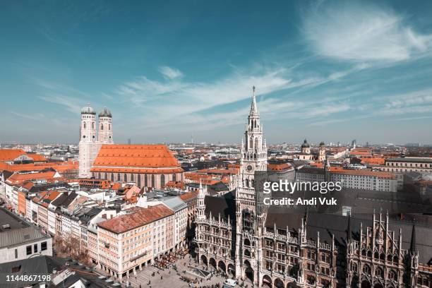 aerial view of marienplatz, munchen - munich stock pictures, royalty-free photos & images