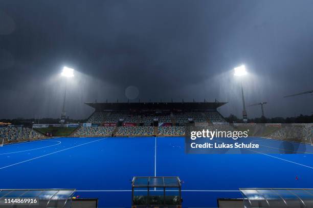 General view inside the stadium prior to the Women's FIH Field Hockey Pro League match between Germany and Great Britain at Hockeypark on April 24,...