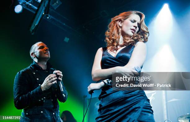 Georg Neuhauser of Serenity and Charlotte Wessels of Delain perform at L'Alhambra on May 21, 2011 in Paris, France.