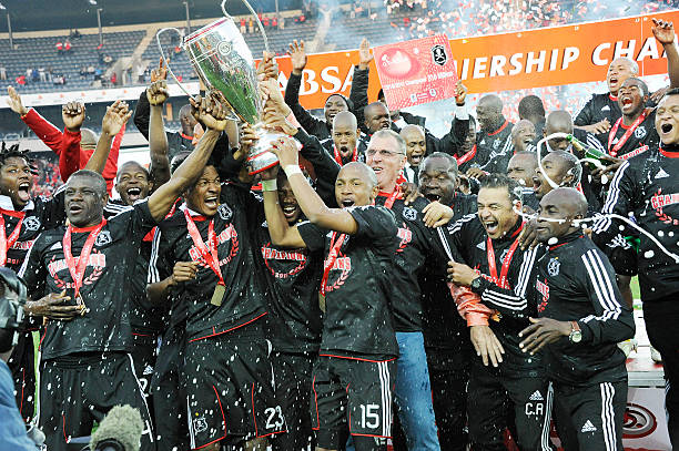 the orlando pirates celebrate after winning the absa premiership final match between orlando