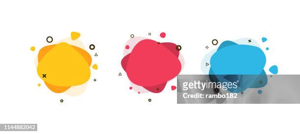 set of modern abstract liquid shapes and banners. fluid design. isolated gradient waves with geometric lines, dots. vector illustration. vibrant badges. - badge stock illustrations