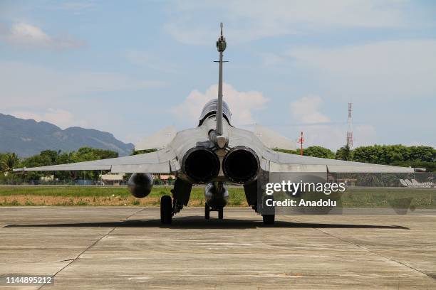 French Navy fighter aircraft is seen after landed at Sultan Iskandar Muda Air Base, Aceh, Indonesia, on May 19, 2019. Seven Rafale type fighters were...