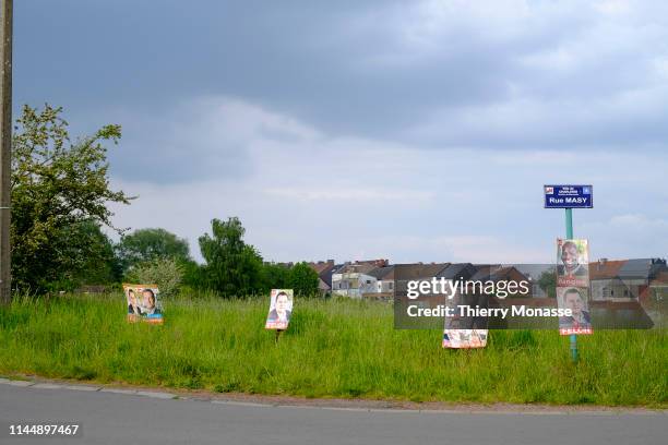 Advertisements for the socialists candidate to the next elections in a field near Marcinelle on May 18, 2019 in Walloon region, Belgium.