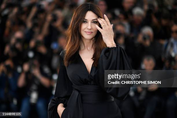 Italian actress Monica Bellucci poses during a photocall for the film "The Best Years of a Life " at the 72nd edition of the Cannes Film Festival in...