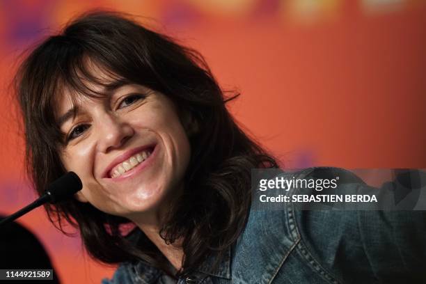 French actress and singer Charlotte Gainsbourg smiles during a press conference for the film "Lux Aeterna" at the 72nd edition of the Cannes Film...