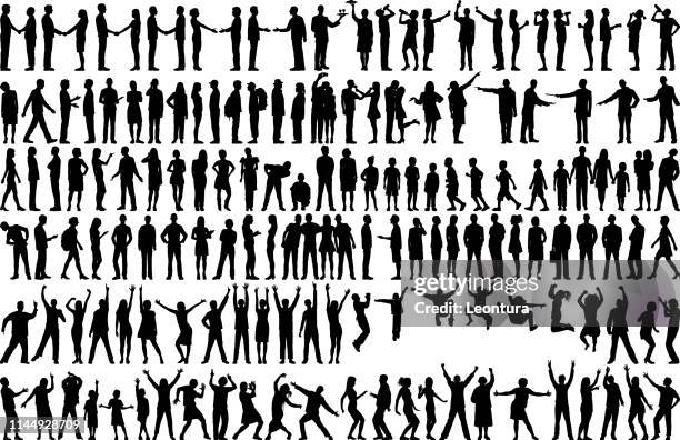 highly detailed people silhouettes - all men group selfie stock illustrations