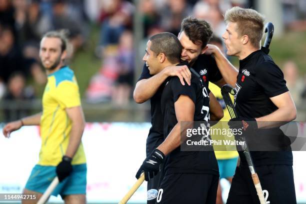George Muir of New Zealand celebrates his goal during the Men's FIH Field Hockey Pro League match between New Zealand and Australia at North Harbour...