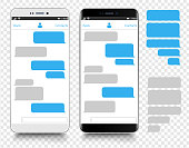 Text Messaging. Smartphone, Mobile Phone Template realistic vector  illustration. Speech Bubble. Discussion