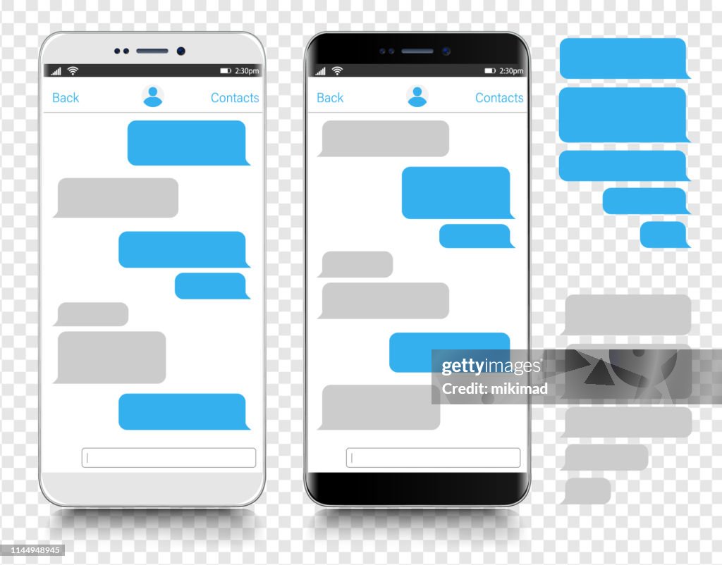 Text Messaging. Smartphone, Mobile Phone Template realistic vector  illustration. Speech Bubble. Discussion