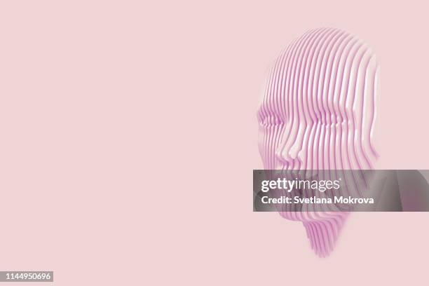 Conceptual image of the female head cut out of the wall and coming out of the wall. 3d illustration