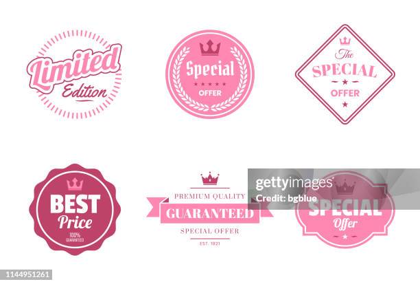 set of "special offer" pink badges and labels - design elements - limited edition stock illustrations