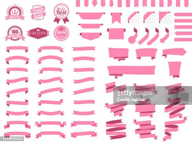 ilustraciones, imágenes clip art, dibujos animados e iconos de stock de conjunto de cintas rosas, banners, insignias, etiquetas-elementos de diseño sobre fondo blanco - pergaminho