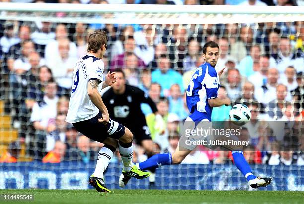 Roman Pavlyuchenko of Tottenham Hotspur scores the opening goal during the Barclays Premier League match between Tottenham Hotspur and Birmingham...