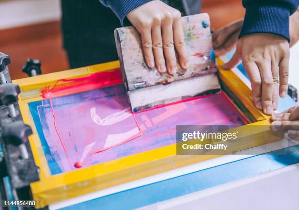 silkscreening - textile printing stock pictures, royalty-free photos & images