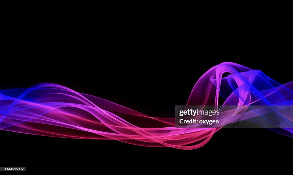 Abstract pink and blue wave, isolated on black background