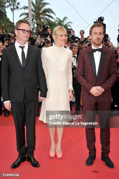 Ryan Gosling , Nicolas Winding Refn , and guest attends the "Les Bien-Aimes" premiere at the Palais des Festivals during the 64th Cannes Film...