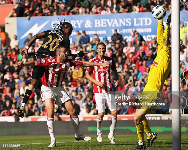 Hugo Rodallega of Wigan scores the first goal during the Barclays Premier League match between Stoke City and Wigan Athletic at Britannia Stadium on...