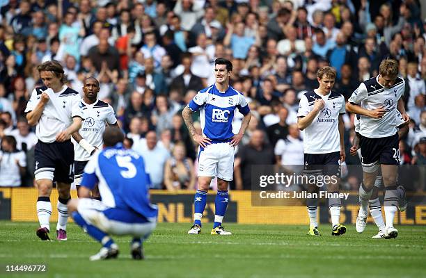 Liam Ridgewell of Birmingham City looks dejected after the second goal by Roman Pavlyuchenko of Tottenham Hotspur during the Barclays Premier League...