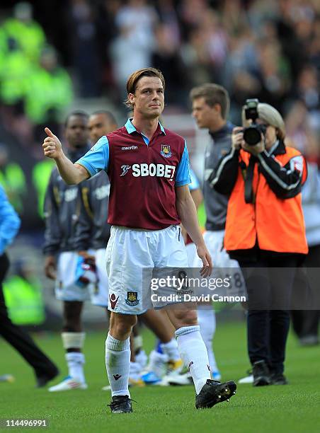 Scott Parker of West Ham United leaves the pitch at the end of the game during the Barclays Premier League match between West Ham United and...