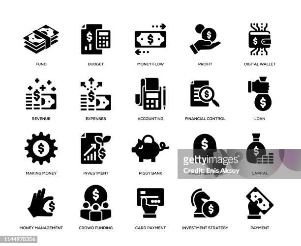 finance icon set - financial technology stock illustrations