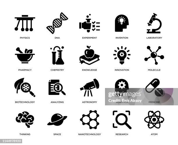science icon set - biotechnology icon stock illustrations