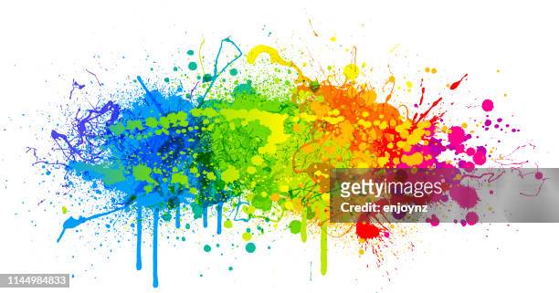 ilustraciones, imágenes clip art, dibujos animados e iconos de stock de salpicadura de pintura rainbow - arco iris