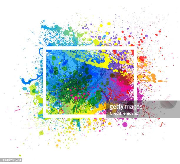 rainbow paint splash frame - ink stock illustrations